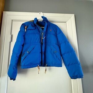 EUC Ralph Lauren blue crop down hooded jacket